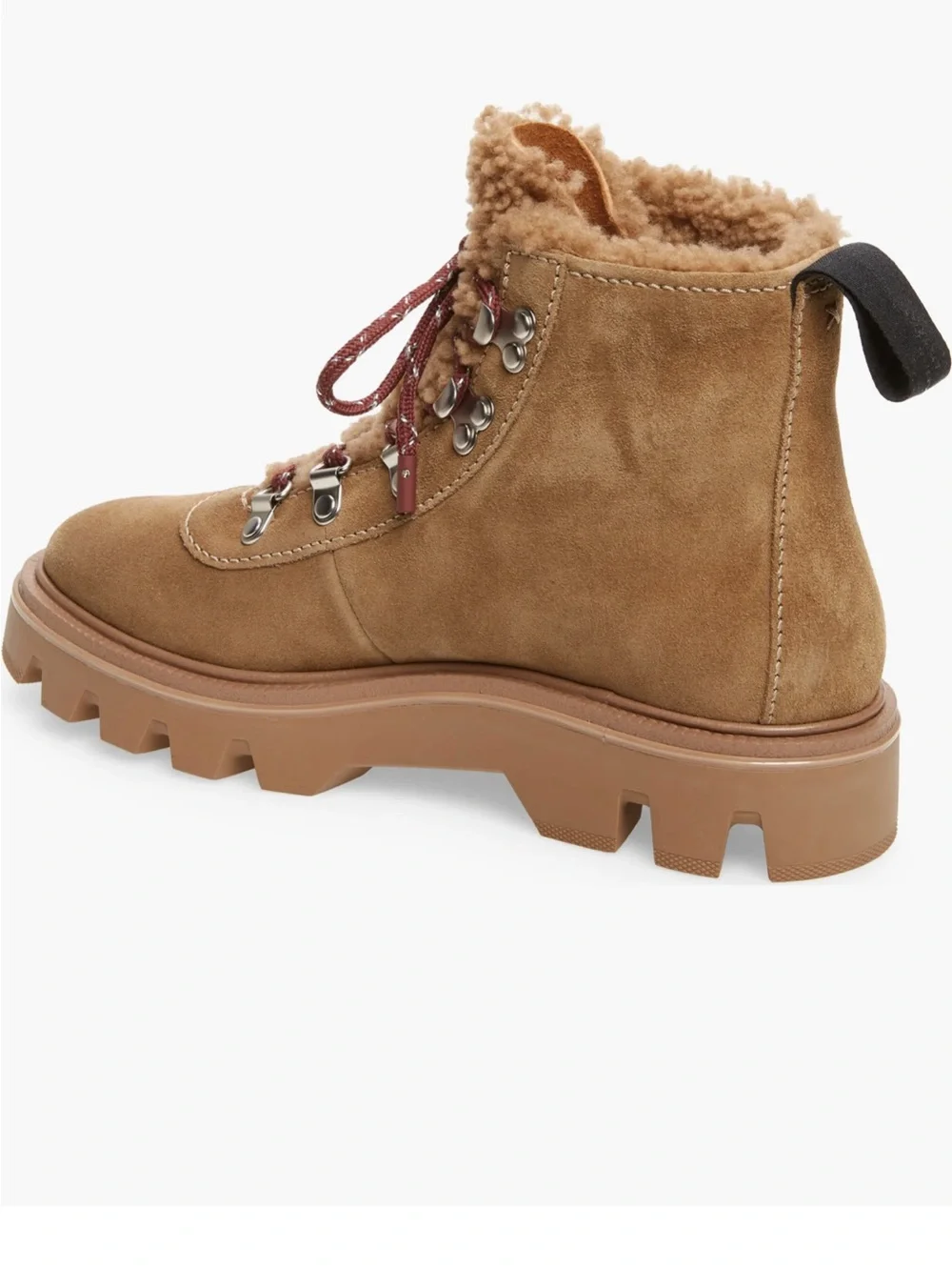 rag & bone Tan Suede Lace-Up Lug Boot with Shearling Collar